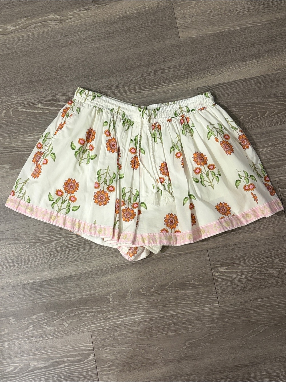 Old Navy White Floral Drawstring Skort with Orange and Green Print